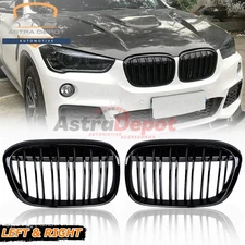 Gloss Black Dual Slats Front Kidney Grille Grill For 2016-2018 BMW X1 F48 F49