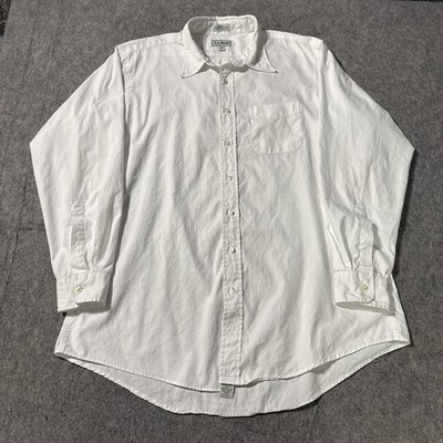 Vtg LL Bean White Button Up Shirt Mens 18 36 Tall USA Made Long Sleeve Pocket 