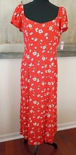 Old Navy Dress Women Sz Med Orange Floral Flutter Sleeve Midi Slit NEW WITH TAGS
