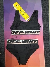 New Off White Kids Black Logo Band 2-Piece Bikini Swimwear Size 4