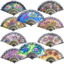 10pcs Spanish Floral Folding Hand Fan Sequin Fabric Folding Handheld Hand Fan