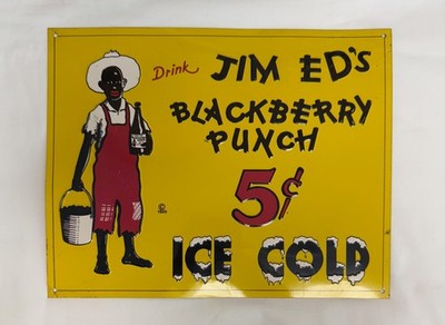 Vintage Embossed Sign JIM ED'S BLACKBERRY PUNCH ICE COLD METAL SIGN (11.5''x 9'')