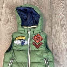 H M Puffer Vest Olive Green Hooded Boys Toddler 3-4y Full Zip Pockets