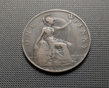 1912H George V penny coin in very fine condition.
