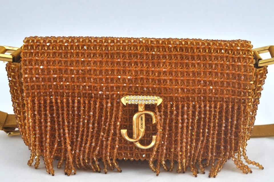 Подлинный JIMMY CHOO Varenne бисер кожи наплечная ручная сумка сумочка желтый 2656N - Изображение 2 из 4