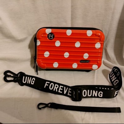 New Forever Young  Red White Polka Dot Plastic Mini Suitcase Style Crossbody Zip