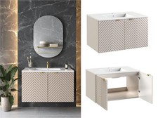 Bathroom Vanity Unit Sink Basin 800mm Modern Wall Hung Cabinet Fluted Beige Cara