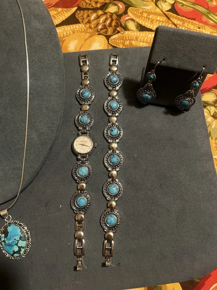 Genuine Turquoise And Stainless Steel Jewelry Set- Necklace, Bracelet, And More! - Image 2 of 4