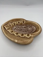 Pottery Ashtray Tan Brown Drip Glaze Mid Century Modern Retro Man Cave USA 7”