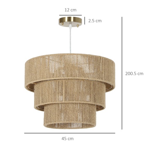 HOMCOM Boho Hemp Rope Pendant Light, Ceiling Light for Bedroom, Light Brown - Picture 3 of 11