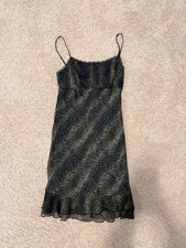 Vintage Green Leopard Print Slip Dress 90s Jacqueline Ferrar Size 12