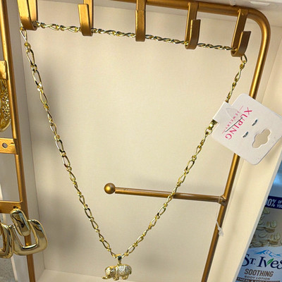 Xhilaration Gold Tone Link Chain Necklace Elephant Charm Pendant Pavé Crystal