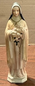 Virgin Mary Ceramic Figurine Christian Statue Woman Holding Rosary