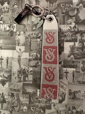 NWT Victoria's Secret Silver & Pink  Rhinestone VS Logo Wristlet Strap Keychain