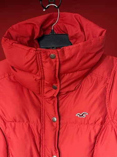 Hollister Red Down Filled Puffer Jacket Coat High Collar Vintage Y2K Size Large