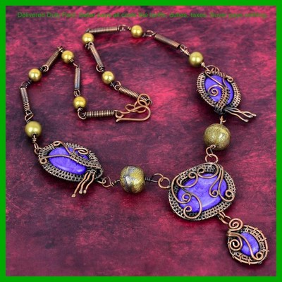Valentines Deal Copper Charoite Stone Handcrafted Wire Wrapped Chain Necklace