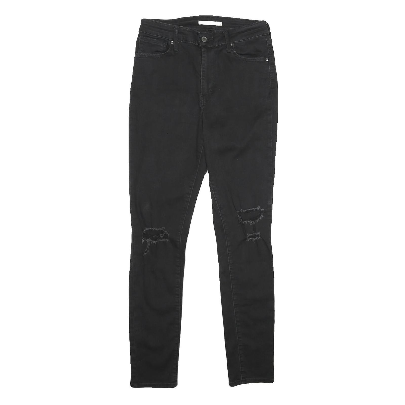 LEVI'S 721 Talle Alto Skinny Mujer Jeans Denim Negros Rodilla Desgarrada W29 L30