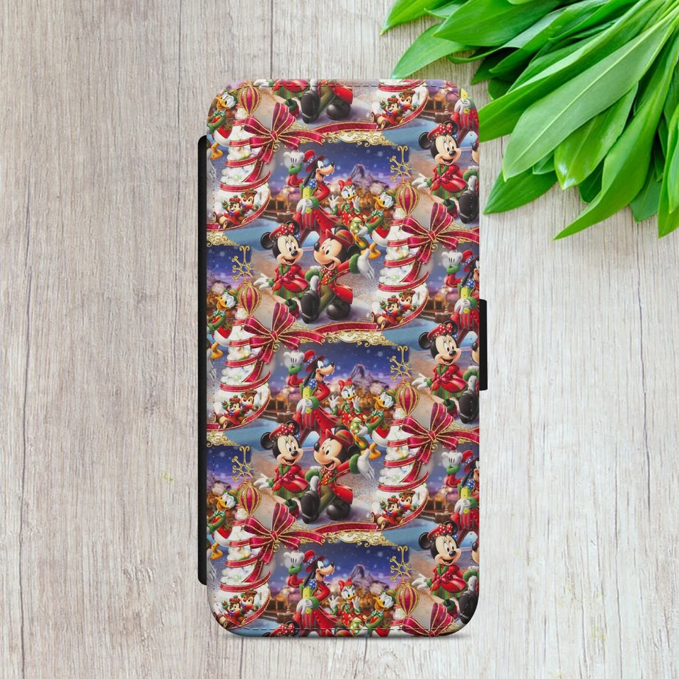 CHRISTMAS MICKEY MINNIE FLIP FOR IPHONE SAMSUNG PIXEL WALLET PHONE CASE COVER - Image 2 of 4