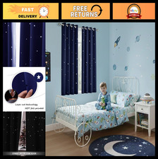 Navy Blue Star Blackout Curtains for Kids  Teens - Thermal Insulated, 2 Pack W