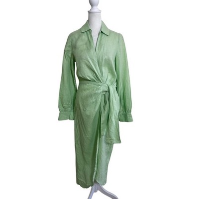 Magaschoni Dress Linen Wrap Long Sleeve Designer Luxury Classic Coastal |  eBay