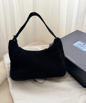 Auth Prada Re-Edition 2000 Black Terry Cloth Bag - Excellent