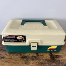 Plano 4100 Tackle Box Green Beige 1 Tray 16 Adjustable Compartments Vintage USA