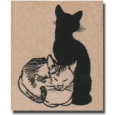 Cat Stamp, 2 Pretty Cats RUBBER STAMP Sweet Kitty Cute Kitten Gift Black Back wm