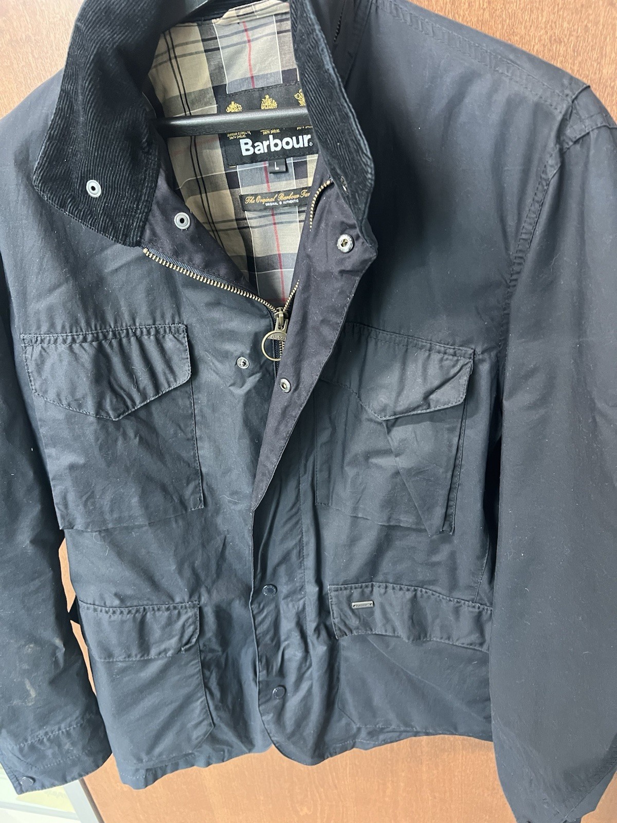 Barbour Waxed Jacket L Navy Men's Tailored Sapper Lightweight Field Raincoat - second product detail image