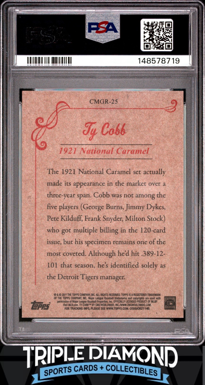 2011 Topps CMG Reprints #25 Ty Cobb 1921 National Caramel PSA 10 AD298 view 2