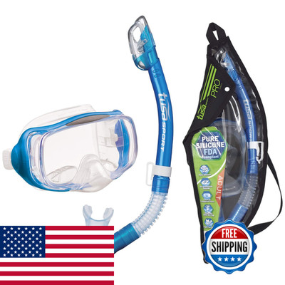 Tusa Sport Adult Imprex 3D Purge Mask And Dry Snorkel Combo Fishtail Blue