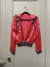 Vintage Neon Pink Women's Dance Costume with Silver  Pink Sequins Size Med