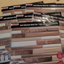 LOT 7 Sheets Hardware Self Adhesive Tan Brown and White Wall Tile 12x12 in