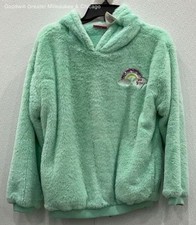 Betsey Johnson Girls Hoodie Pullover Dream Long Sleeve Mint Green Faux Fur Sz L