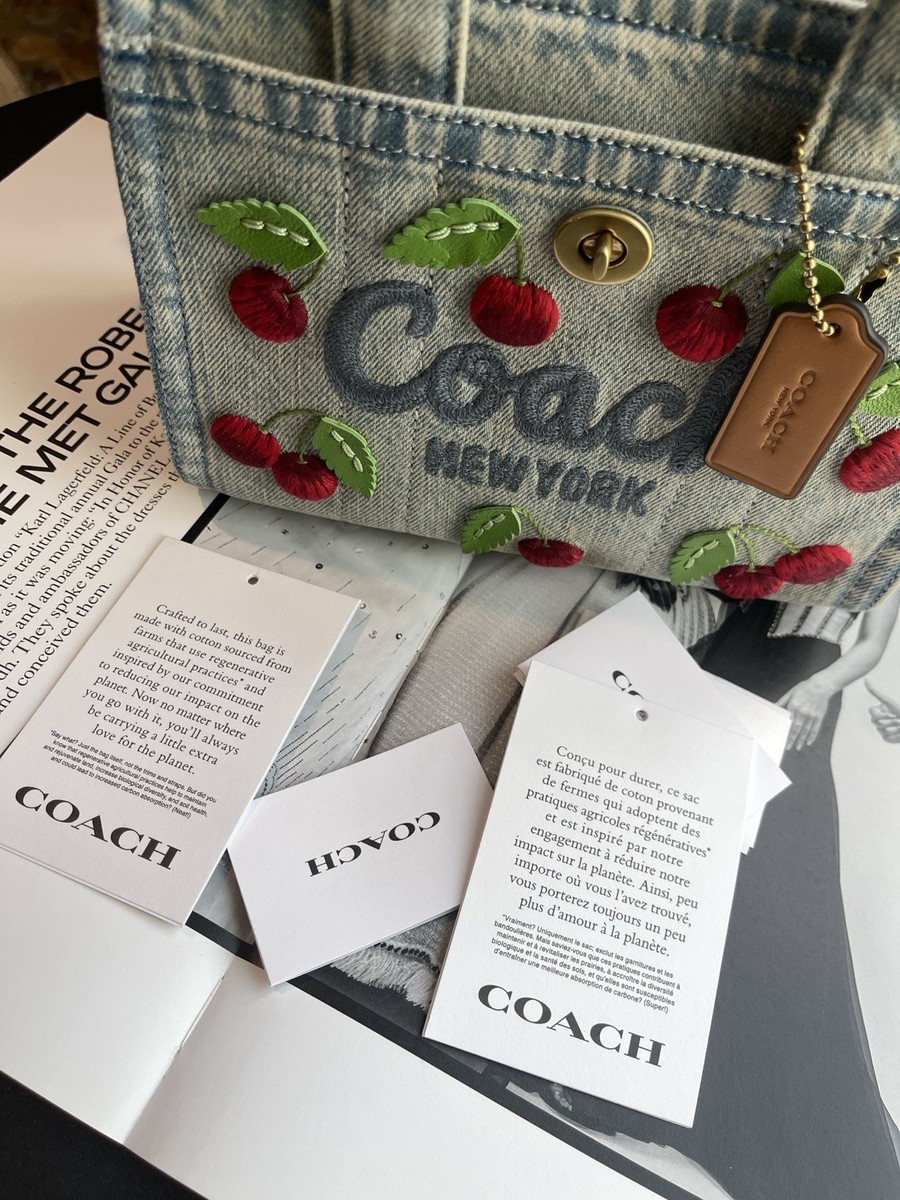Coach Cargo Mini Denim Cherry Embroidery Tote Bag 20 new with tag