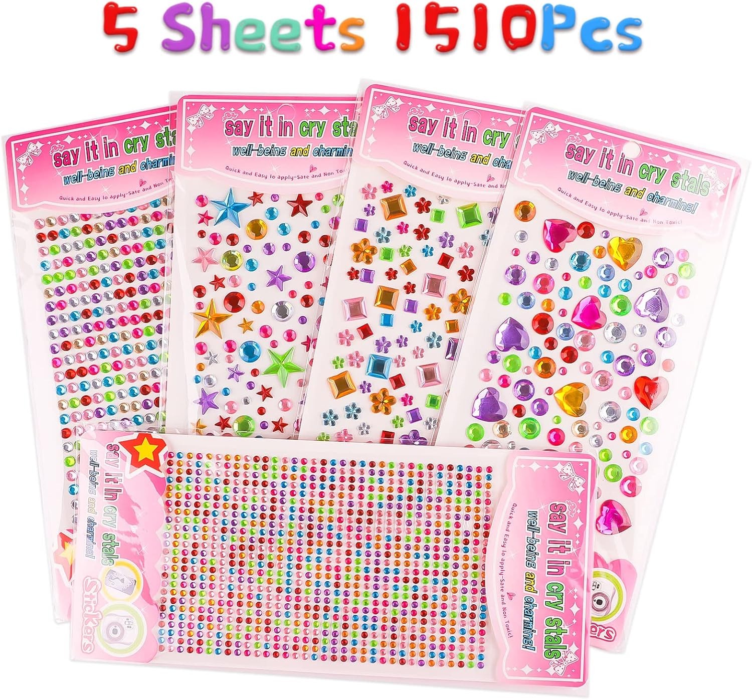 Gem Stickers 1510pcs Rhinestone Self-Adhesive Bling Jewels for DIY Crafts