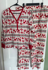 Hanna Andersson Size L Dear Deer Women's Pajama Top  Flannel Bottoms Set