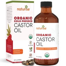 Naturise Organic Castor Oil Cold Pressed Unrefined in Glass Bottle - 8 fl oz