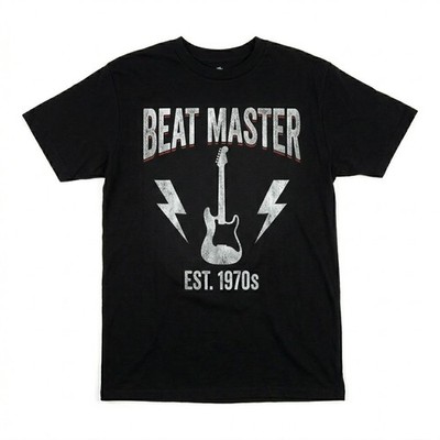 Beat Master Electric Guitar Rock Music Retro 70s Graphic T-Shirt Unisex Black