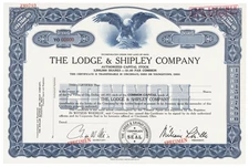 The Lodge & Shipley Company. Stock Certificate.