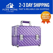 Sturdy 12-Inch Portable Makeup Case - 6 Tiers, Lockable, Easy Clean - Purple