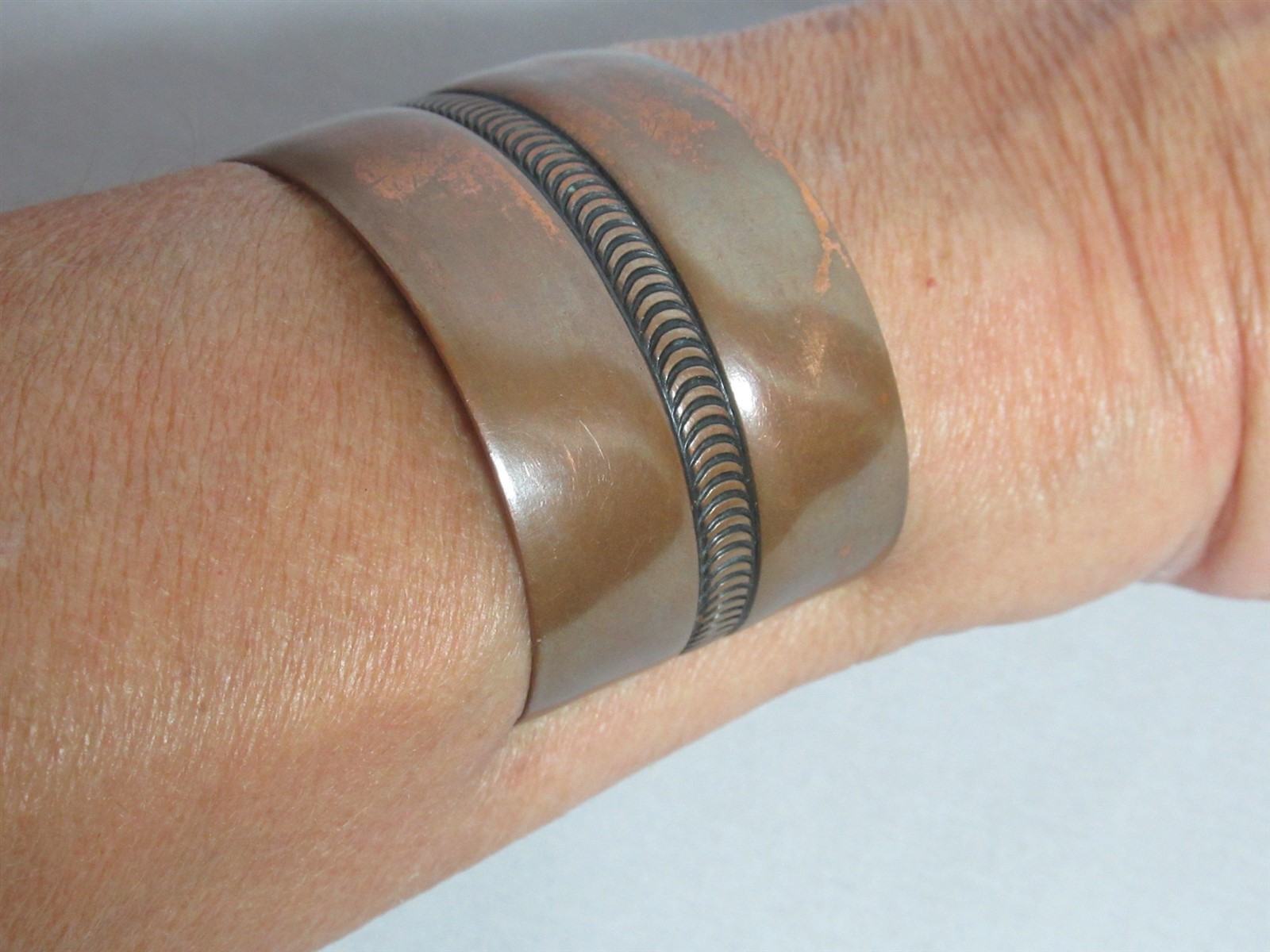 3 Vintage Solid Copper Bracelets Cuff & Bangle Be… - image 6