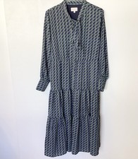 Ciebon Long Sleeve Zamara Tie Neck Midi Dress - Blue/Green - L