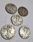 Lot Of Five (5) Walking Liberty Half Dollar US Coins 90% Silver