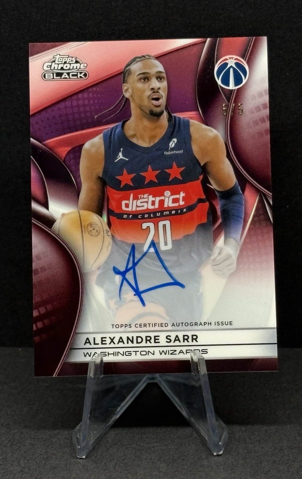2025-26 Topps Chrome Black Alexandre Sarr Red Refractor Auto /5 Wizards