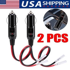 2Pcs 12V-24V Fused Car Cigarette Lighter Male Plug Leads LED Light Replacement