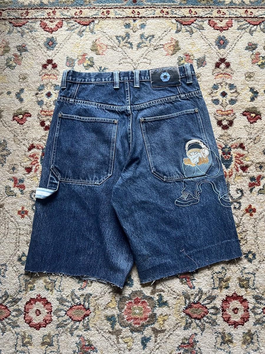 vintage southpole bboy embroidered y2k baggy cut off jean shorts