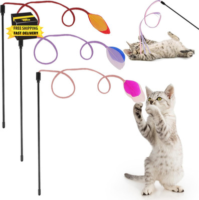 3 Pcs Cat Feather Wand Toys, Interactive Cat Teaser Wand Toy for Indoor Cats Adu