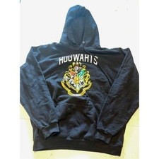 Harry Potter XL Pullover Hoodie Black Hogwarts Logo Crest Black Hoody A44