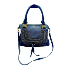 Chloe Dark Blue Denim & Leather Medium Marcie Double Satchel
