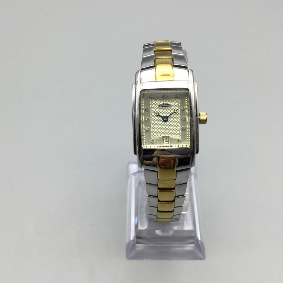 Reloj Rotatorio Mujer 22mm Plata Oro Dos Tonos Fecha LB-2830 Batería Nueva 7.5" Foto 2 de 4